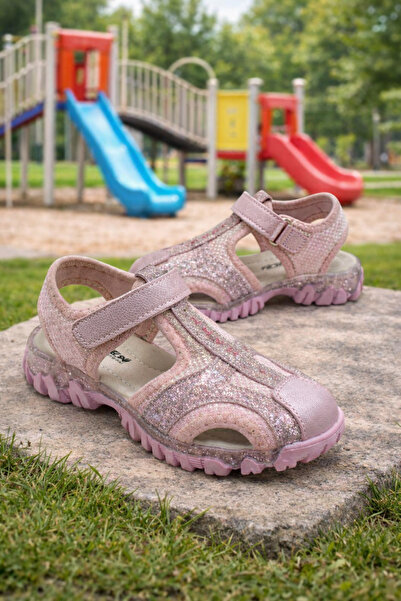 ORELİON Kız Çocuk Kapalı Burun Sandalet Cırtlı Simli Yazlık Günlük Ortopedik ...