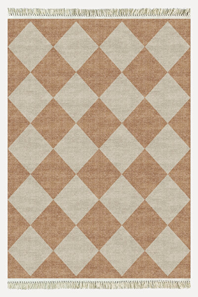 kilim home Cotton Kilim 5 Hardal Krem Tonunda Geometrik Desenli Dekoratif Yık...