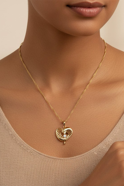 XUPING JEWELRY Stil Incisi/Xupıng Jewelry 14 Ayar Altın Kaplama Çizgili Kalpl...