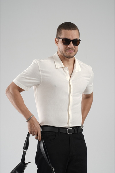 Butik TREND BİZ %100 Pamuklu Keten Regular Kalıp Erkek Kısa Kollu Gömlek