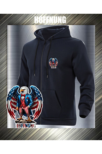 HOFFNUNG سترة قطنية كبيرة الحجم للجنسين مطبوع عليها نسر الولايات المتحدة الأم...