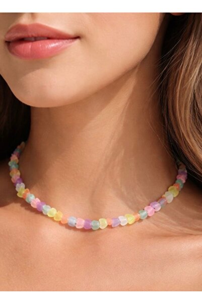 PEONY peonyofficiall Renkli Kalp Kolye Karanlıkta Parlayan Kalp Detaylı Kolye