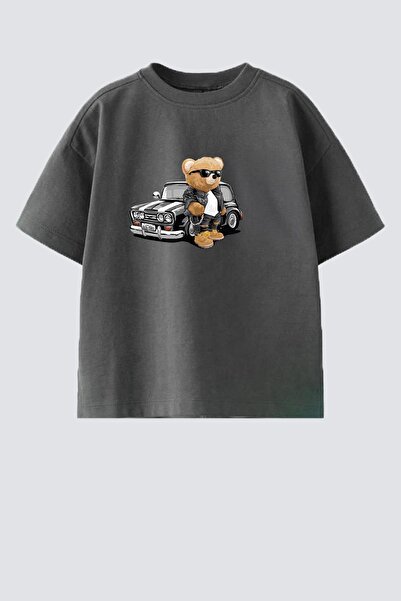 Monila Erkek Çocuk Pamuklu Bisiklet Yaka Araba ve Ayıcık Baskılı T-Shirt