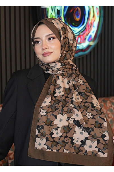 AFVENTE شال ناعم بنمط أوراق الشجر بلون الشوكولاتة البني قطن