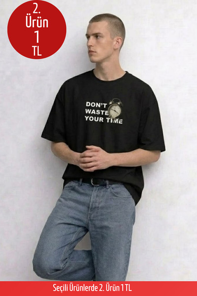 MATERIAL Ανδρικό μπλουζάκι με στάμπα  "Waste Your Time " σε μαύρο χρώμα