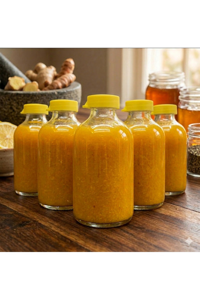 junibeliw 6-piece glass ginger shot detox bottle set, leak-proof yellow lid, ...