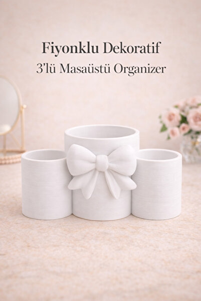 Sellor Fiyonklu Dekoratif Masaüstü Organizer 3'lü Makyaj Fırça Kutusu ve Kale...