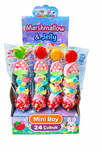 monymoo Jelly Marshmallow Çubuk 24 Adet Renkli Parti & Doğum Günü Şekeri