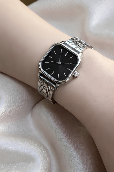 LONES TIME Women's Square Wristwatch Metal Silver Band in Special Box