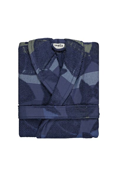 Sarev Mai Mavi Şal Yaka "medium" Beden Pamuklu Bornoz