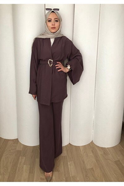 MERVEPLUME طقم موردوم تيسيتشر المكون من قطعتين - بلوزة بأكمام كيمونو فضفاضة و...