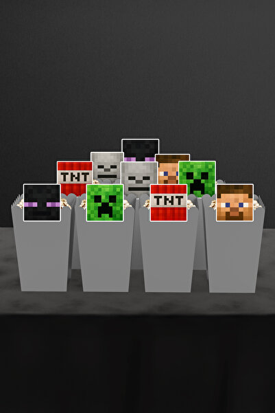 Hey Parti Minecraft Temalı 10'lu Mısır Kutusu (Creeper, Steve, TNT, Enderman ...