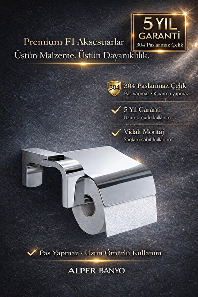 Alper Banyo Premium Krom F1 Model Kapaklı Tuvalet Kağıdı Askısı | Paslanmaz |...
