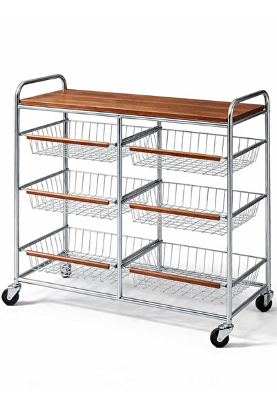 OEM Double Storage Shelf 3 Tiers, 6 Drawers and Wooden Top with Wheels, 78x28...