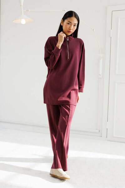 ŞEYMA COŞKUN Yarım Fermuarlı Modal Takım Mürdüm