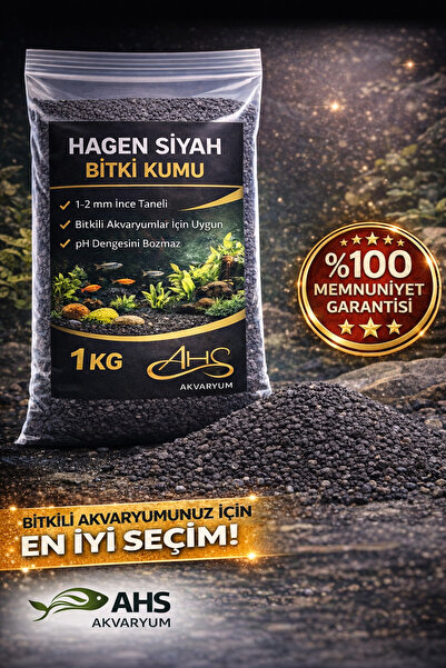 AHS 1 KG Hagen Siyah Bitki Kumu 1–2 mm | Bitkili Akvaryum Taban Kumu | pH Nöt...