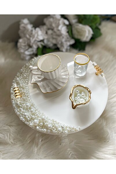 RESİNARTSHOP Eposi Tepsi İncili Damat Tepsi seti büyük boy 4 parça GOLD