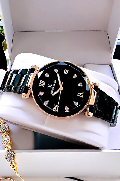 Daniel Klein ساعة يد نسائية 3 ATM مقاومة للماء، زجاج مقطوع، سلك فولاذي أسود ا...