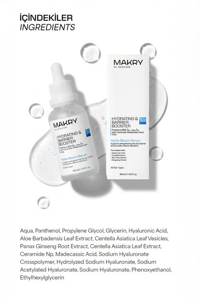 Makry Hydra Bloom Bariyer Onarıcı ve Yoğun Nemlendirici Serum 30ml (%5 Panthenol, %5 Hyaluronic Acid, Cica)