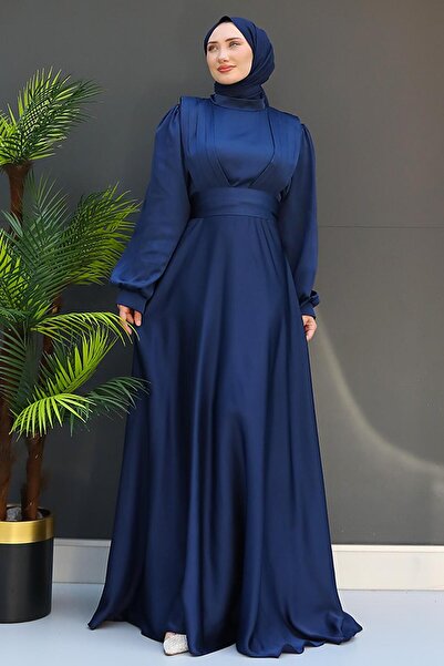 Milan Modest Evening Dress Navy Blue