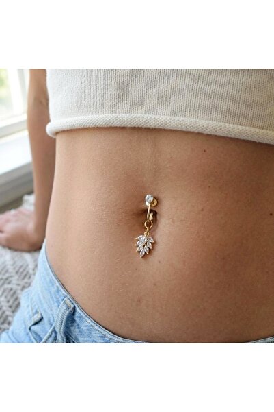 Heppii Deliksiz Yaprak Sallantılı Sıkıştırma Klipsli Göbek Piercingi Belly Pi...