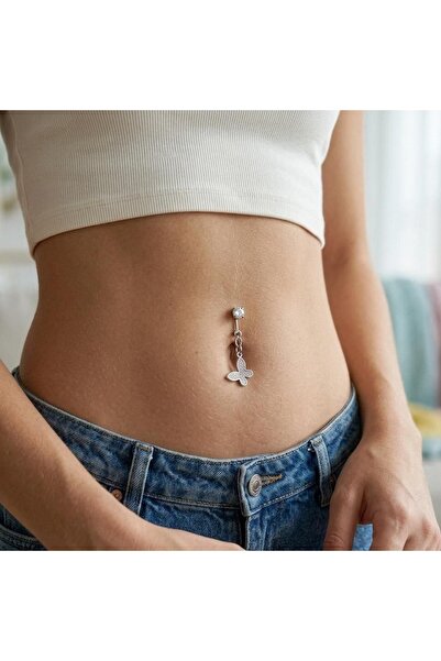 Heppii Deliksiz Göbek Piercing Mıknatıslı Sıkıştırma Kelebek Figürlü