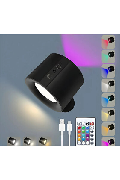 MATECHNO Kablosuz Kumandalı Şarjlı 360° Duvar Aydınlatma 3 Renk Işıklı Aplik ...