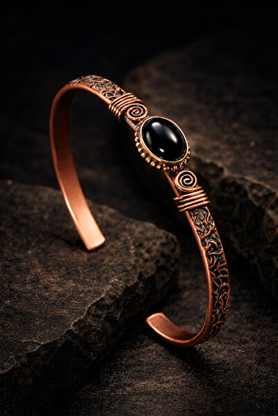 İyyaKee Erkek Kadın Bakır Bileklik Doğal Oniks Taşı Kadın Kelepçe Bilezik