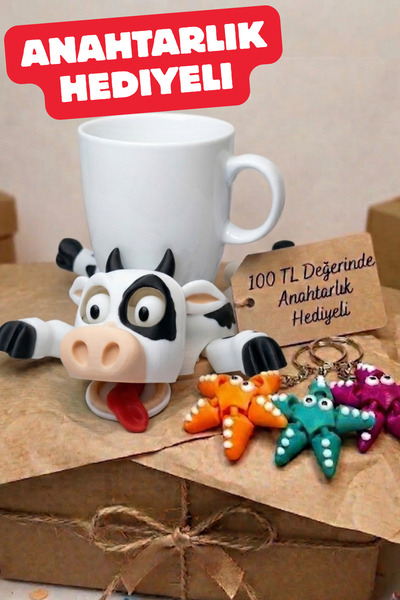 Genç 3D Sevimli İnek Tasarımlı Bardak Tutucu - Estetik Masaüstü Kahve Kupası ...