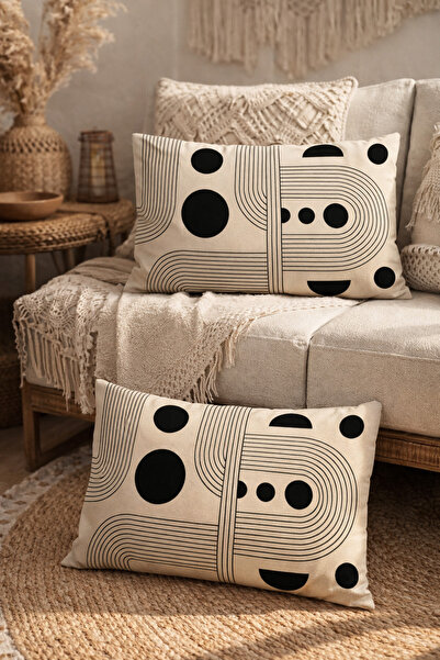 SasoHome Light Lines and Geometric Objects Patterned 2-Piece Rectangular Thro...