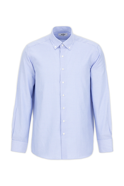 Kiğılı Uzun Kol Regular Fit Çizgili Düğmeli Yaka Pamuklu Kolay Ütülenebilir G...