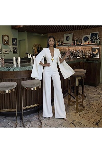 İambabydesign vatkalı beyaz pelerin kol tulum