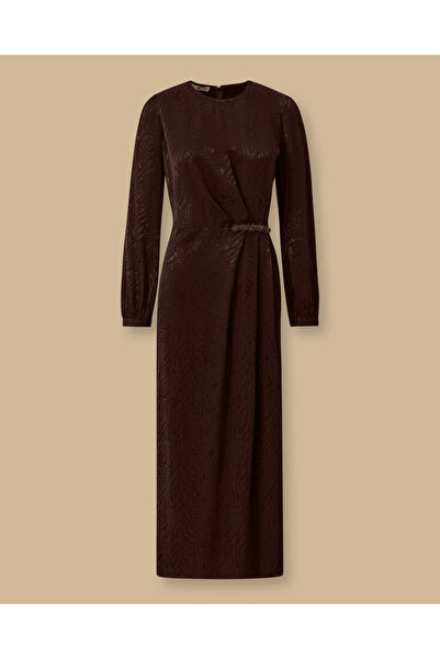 SEÇİL YENİ KADIN desenli boncuk detaylı saten elbise 10002521311005