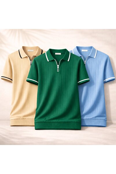 YONEZ MODA Ανδρικό μοντέρνο πλεκτό μπλουζάκι με φερμουάρ και λαιμόκοψη πόλο, ...