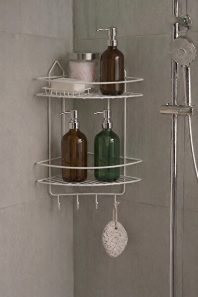 Sas Haus Organizator adeziv alb pentru colțuri de baie, suport pentru șampon,...