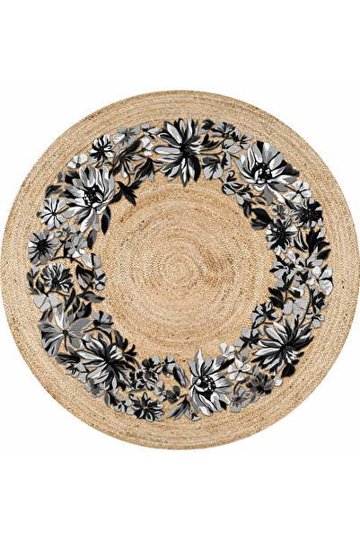 kilim home Boho 930 Covor rotund cu model floral, de culoare naturală, cu dou...
