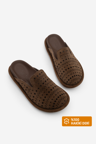 Marjin Women's Genuine Leather Perforated Geometric Patterned Sabo Daily Slip...