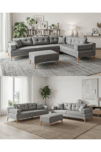 Velura Home & Living Zeri Yataklı Puzzle Modüler Köşe Koltuk Takımı & Puflu K...