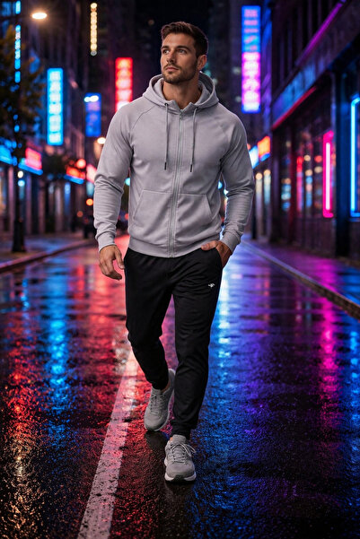 DYNAMO Men's Gray Hooded Diving Fabric Tracksuit Set As-319