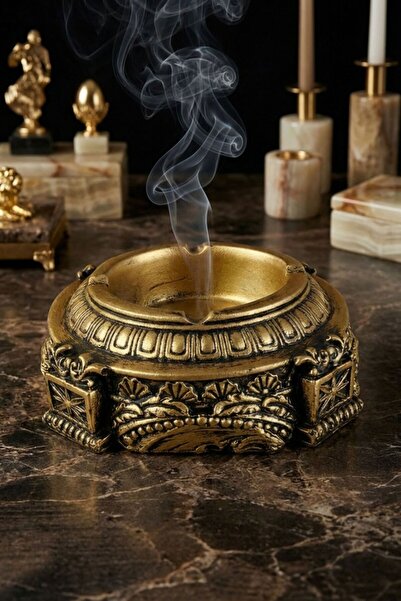 Evene Küllük Altın Eskitme Kül Tablası Dekoratif Küllük Model 2