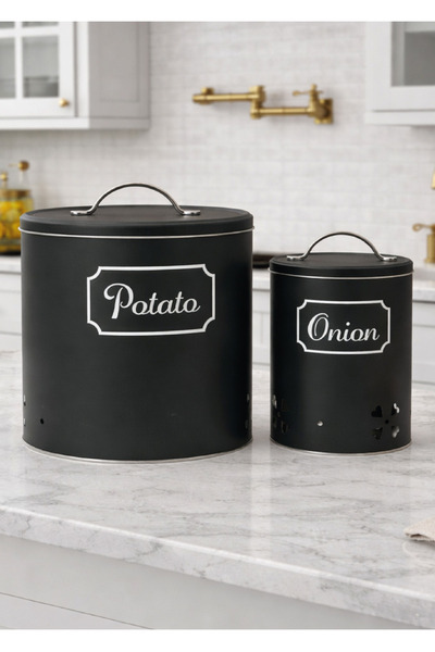 decorev Dekoratif Siyah Tasarımlı Soğan ve Patates Saklama Kutusu Seti DC-6767