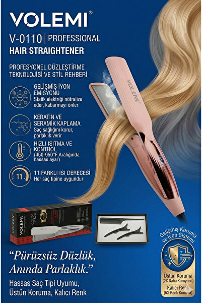 VOLEMİ مكواة فرد الشعر 0110 ذات الألواح السيراميكية العريضة، تسخين سريع، شاشة...