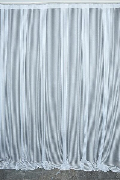 AKÇA TEKSTİL MAKARNA MODEL SİMLİ BEYAZ RENK HAZIR DİKİLMİŞ PİLELİ TÜL PERDE 3...