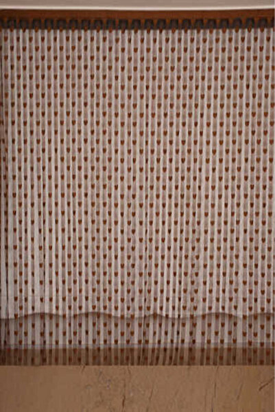 AKÇA TEKSTİL KALPLİ MODEL ACI KAHVE RENK İP PERDE HAZIR İP PERDE 300*270