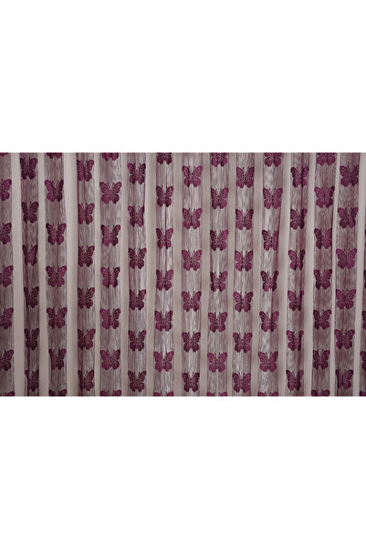 AKÇA TEKSTİL KELEBEK MODEL MOR RENK İP PERDE HAZIR DÜĞMELERİ DİKİLMİŞ İP PERD...