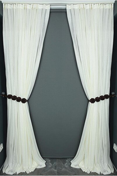 AKÇA TEKSTİL Kardelen Model Cream Color Single Panel Ready-Made Pleated Backg...