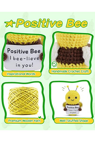 Arabest Handmade Crochet Bee Doll with Emotional Support Card, Knitted Wool P...