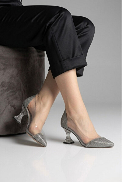 beelleshoe Karen Gümüş Silver Daily Women's Evening Dress Transparent Winegla...