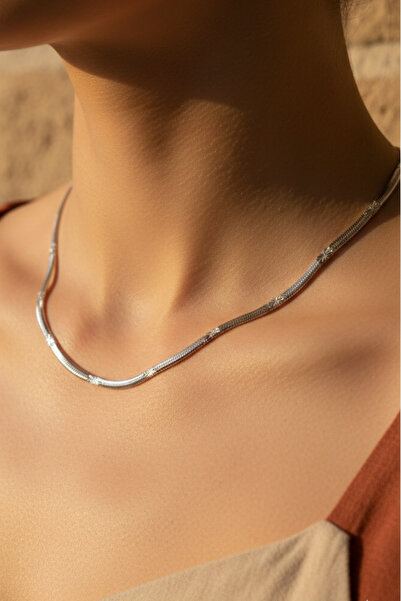 Rua Jewelry Çelik Italyan İşlemeli Yassı Yılan Kolye 2 Mm Gümüş Renk | Kararm...
