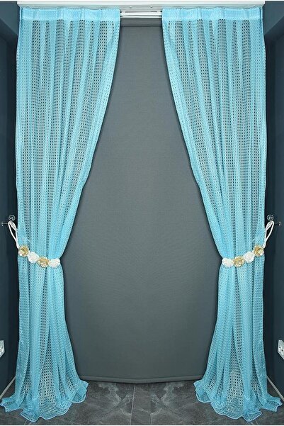 AKÇA TEKSTİL KARDELEN MODEL TURKUAZ RENK TEK KANAT Pileli Fon Perde 75*260 cm